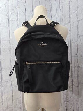 Kate Spade Black Chelsea Medium Nylon Backpack Adjustable Straps Zip Pockets